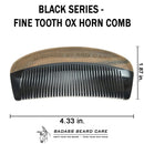 Fine Tooth Ox Horn Comb Beard Combs and Brushes Badass Beard Care 