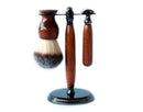 Mahogany Wood Hand Crafted Shave Set with Gunmetal Safety Razor, 26mm Lather Brush, and Matching Shave Stand Shaving Kit CreationsByWill 