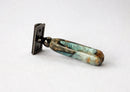 Buckeye Burl Wood Hand Crafted Shave Set with 'Travel to Jupiter'( pearl)Resin safety razor, 26mm lather brush and a matching shave stand. Shaving Kit CreationsByWill 