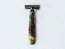 Buckeye Burl Wood Hand Crafted Shave Set with 'Chameleon' Resin safety razor, 26mm lather brush and a matching shave stand. Shaving Kit CreationsByWill 
