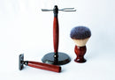 Aromatic Red Cedar Wood Hand Crafted Shave Set, safety razor, 26mm lather brush and a matching shave stand. Shaving Kit CreationsByWill 