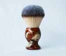 Buckeye Burl Shave Set with Gold and red swirl Resin safety razor, 26mm lather brush and a matching shave stand. Shaving Kit CreationsByWill 