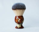 Buckeye Burl Shave Set with Gold and red swirl Resin safety razor, 26mm lather brush and a matching shave stand. Shaving Kit CreationsByWill 