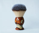 Buckeye Burl Shave Set with Gold and red swirl Resin safety razor, 26mm lather brush and a matching shave stand. Shaving Kit CreationsByWill 