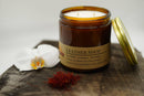 Leather Shop Soy Wax Candle | 16 oz Double Wick Amber Apothecary Jar Candle Prairie Fire Tallow, Candles, and Lavender 
