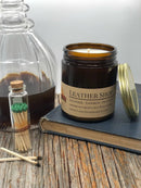 Leather Shop Soy Wax Candle | 9 oz Amber Apothecary Jar Candle Prairie Fire Tallow, Candles, and Lavender 