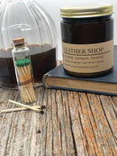 Leather Shop Soy Wax Candle | 9 oz Amber Apothecary Jar Candle Prairie Fire Tallow, Candles, and Lavender 