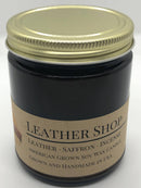 Leather Shop Soy Wax Candle | 9 oz Amber Apothecary Jar Candle Prairie Fire Tallow, Candles, and Lavender 