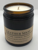 Leather Shop Soy Wax Candle | 9 oz Amber Apothecary Jar Candle Prairie Fire Tallow, Candles, and Lavender 