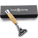 Frank FS shaving Manual Razor, 3 Blade Razor with Natural Bamboo Handle,Unisex Sustainable Razor Diamond Wood Grain Pattern Handle Shaving Razor Cartridge Razor Frank Shaving Handmade 
